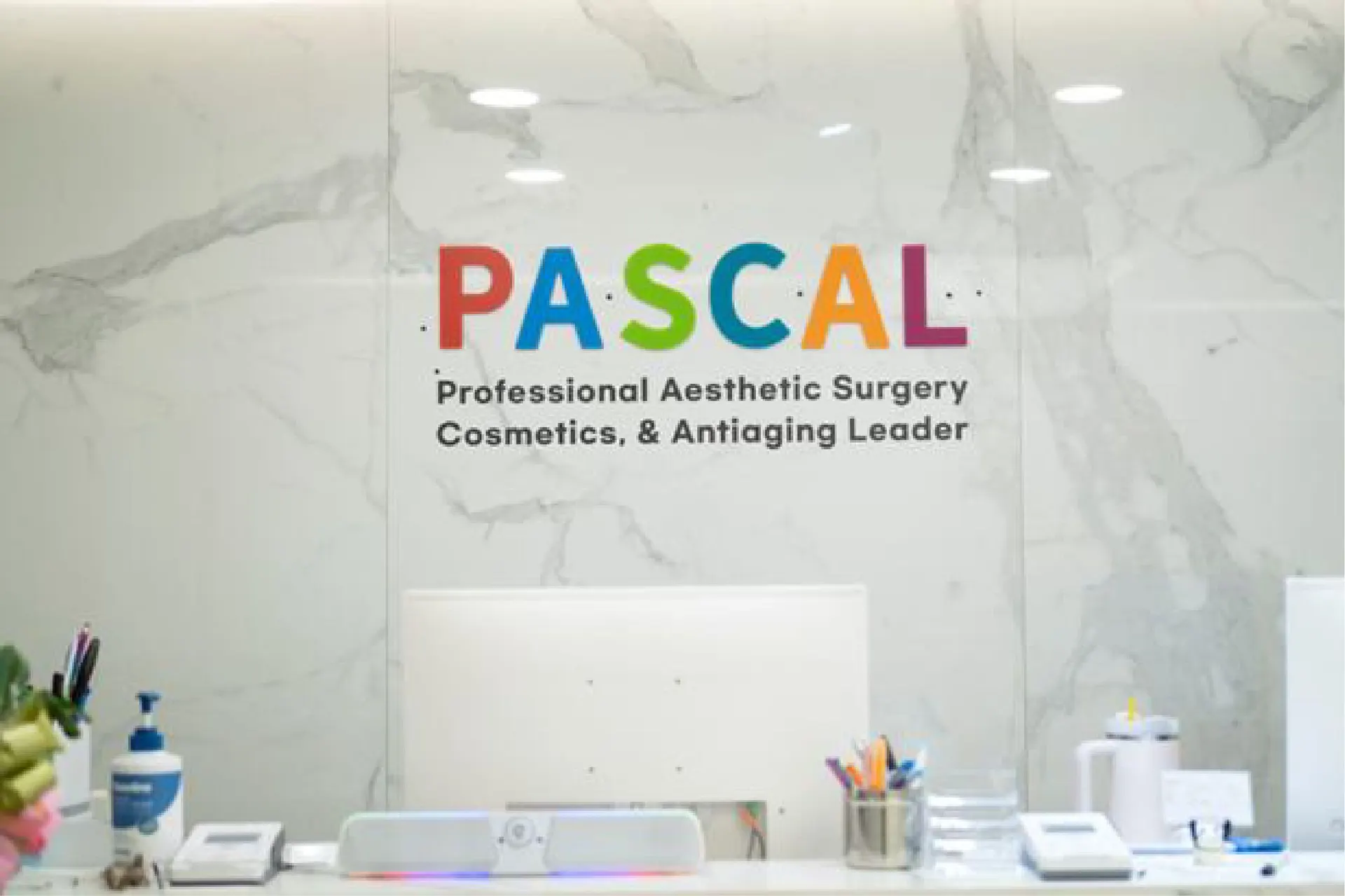 Reception desk and Pascal logo wall